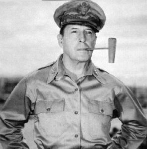 general in uniform with a corncob pipe